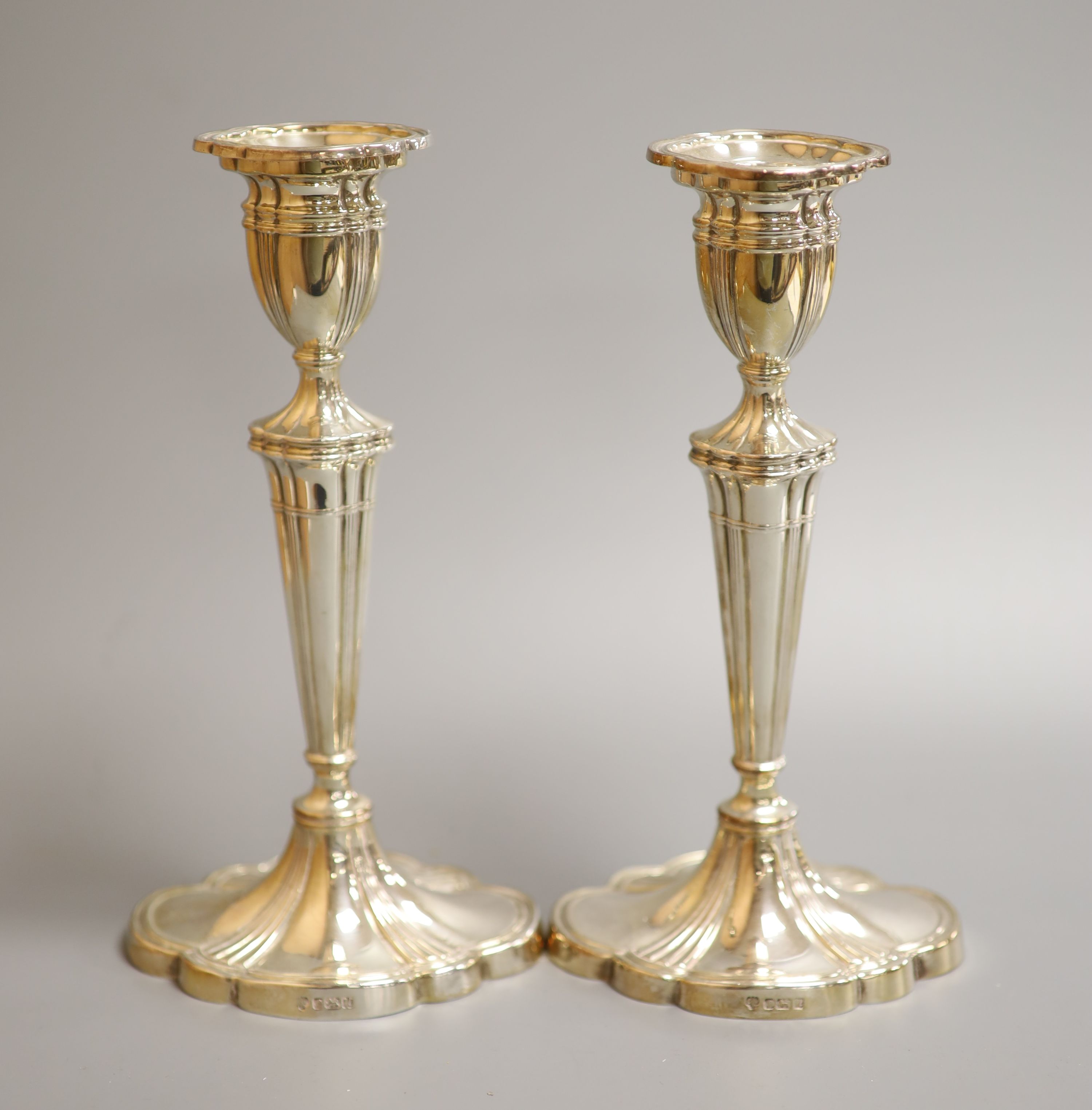 A pair of modern silver shaped oval candlesticks, C.J. Vander Ltd, Sheffield, 1994, 21.1cm